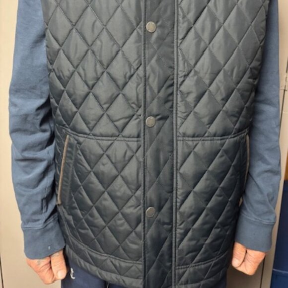 Orvis Quilted Vest Navy with brown trim Mens Large - Picture 6 of 6